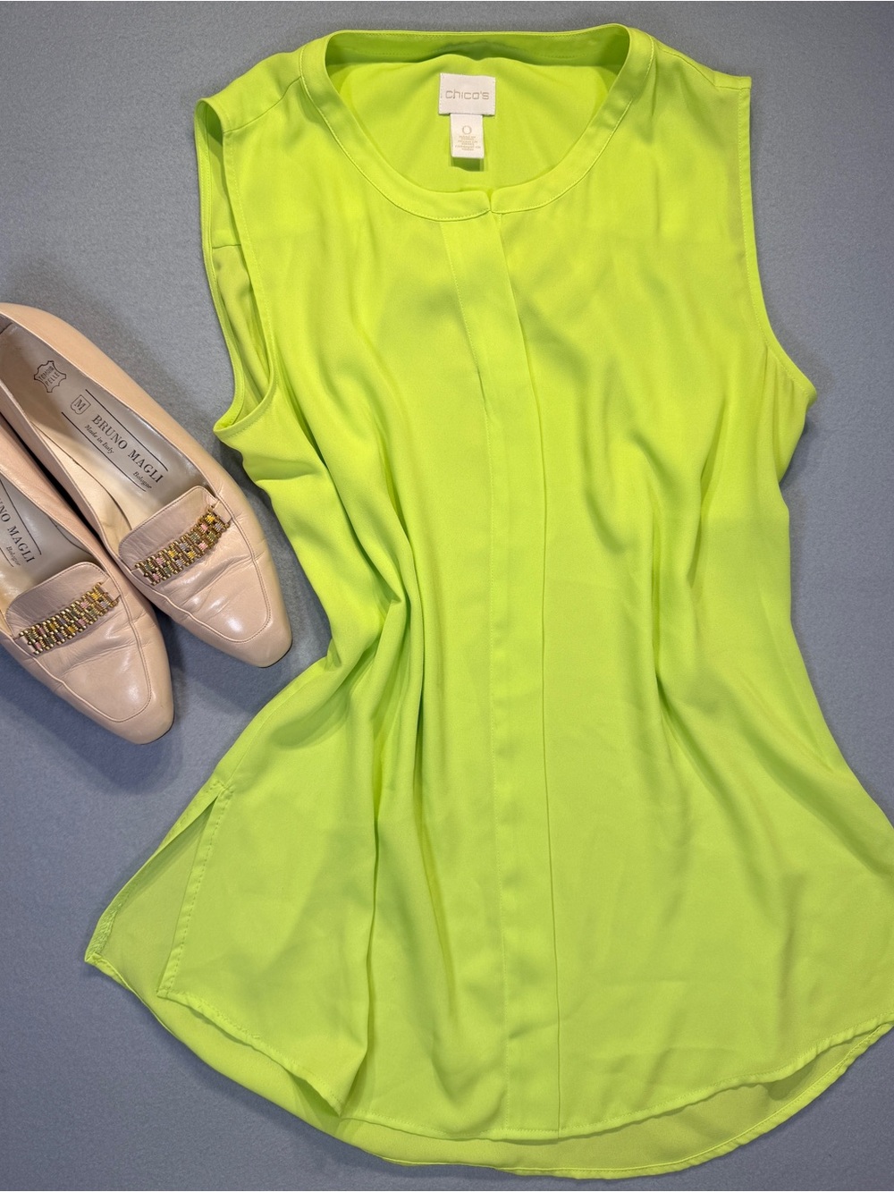 Chico's Women's Sleeveless Neon Lime Shell Top size 0 #0165F